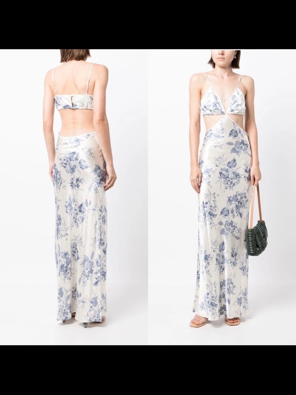 Reformation Poppies Cut outs Ivory and Lupine Blue Floral Maxi Dress